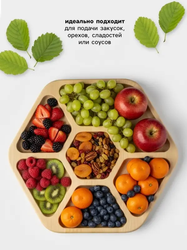 Менажница Доляна &laquo;Ромб&raquo;, 27&times;27 см, 4 секции, дерево берёза