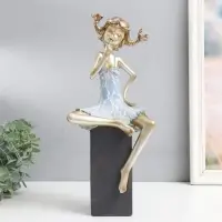 Фигурка полистоун &laquo;Девочка на кубе, с косичками&raquo;, золото с голубым, 16&times;12&times;37 см