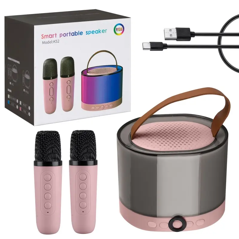 Портативная акустика с 2 микрофонами K52 розовый (40 шт/кор)