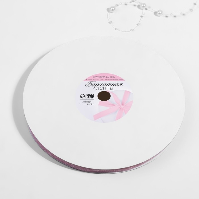 Лента бархатная, с серебряным люрексом, 10 мм, 18 ± 1 м, цвет розовый №02 Лента бархатная, с серебряным люрексом, 10 мм, 18 ± 1 м, цвет розовый №02
