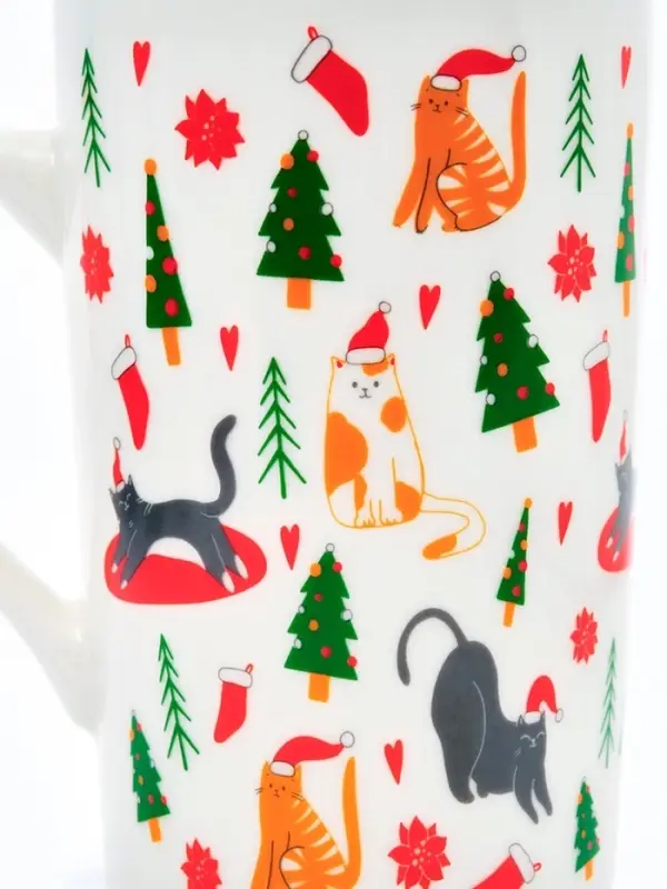 Кружка новогодняя керамическая &laquo;Новогодние коты&raquo;, 385 мл, ручная работа