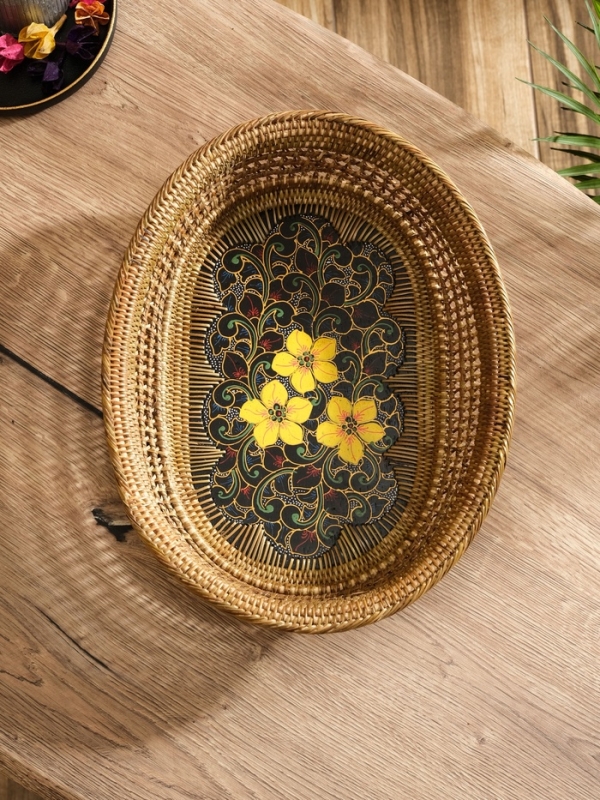 Корзинка плетеная ротанг  Корзинка плетеная ротанг "Цветы 2", 34х26х7 см, МИКС