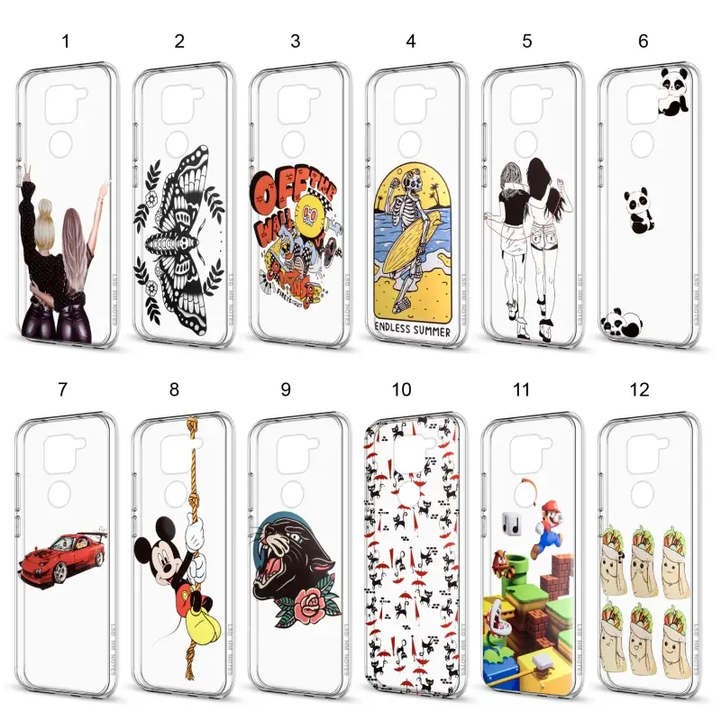 Чехол Xiaomi Note 9 TPU 1.0mm прозрачный с принтами в ассортименте Чехол Xiaomi Note 9 TPU 1.0mm прозрачный с принтами в ассортименте