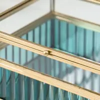 Шкатулка стекло с металлическим каркасом  "Линии по низу" голубая 14х18х9,5 см