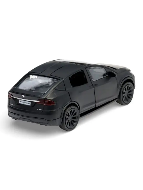 Машина металлическая Tesla Model X Plaid, 12 см, свет и звук, открываются двери, инерция, черная матовая