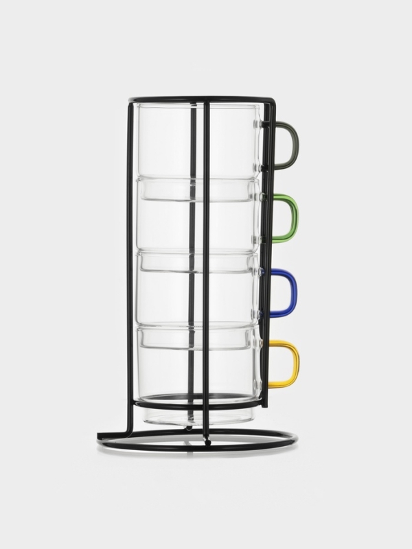 Набор стеклянных кружек на металлической подставке "Квартет", 4 шт, 250 мл