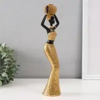 Сувенир полистоун "Африканка с плетёным круглым кувшином" золото 10х6х28 см Сувенир полистоун "Африканка с плетёным круглым кувшином" золото 10х6х28 см