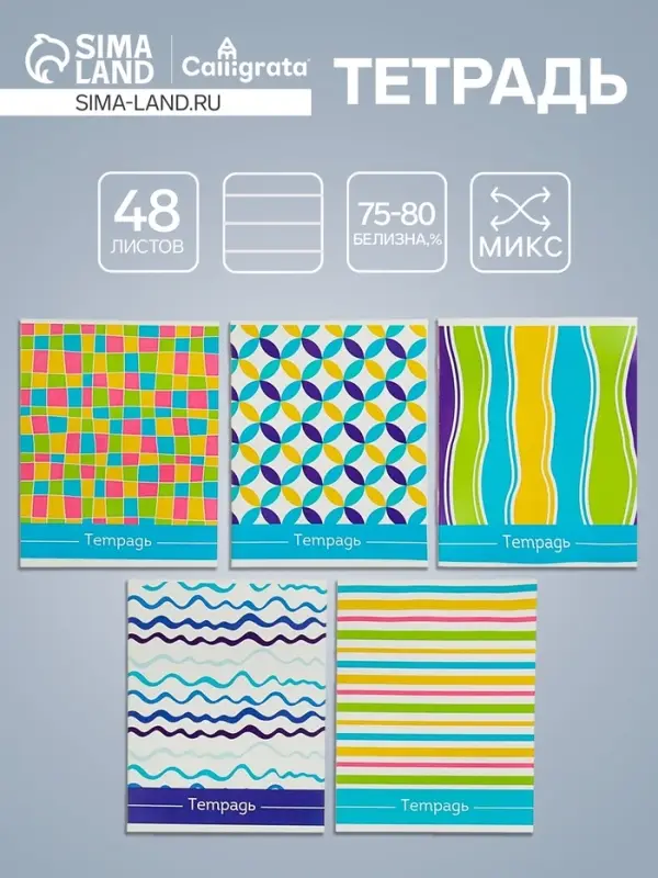 Тетрадь 48 листов в линейку Calligrata «Орнамент», обложка мелованный картон, блок №2, белизна 75% (серые листы), МИКС