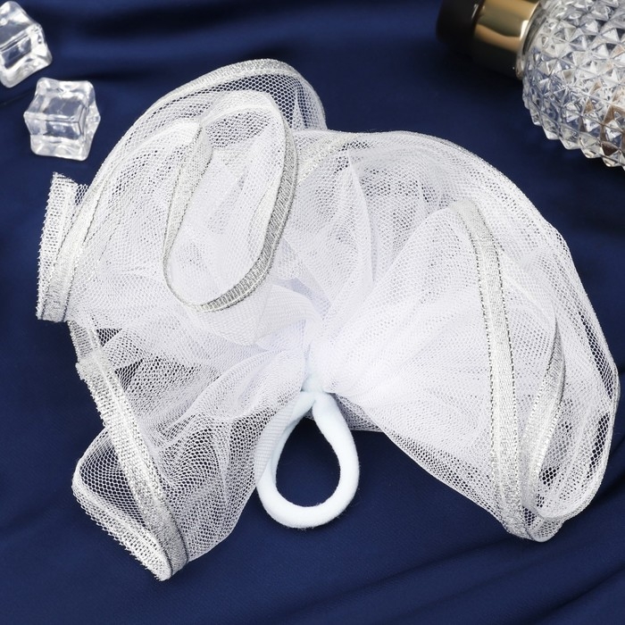 Резинка для волос бант "Школьница" волна блеск,13 см,белый