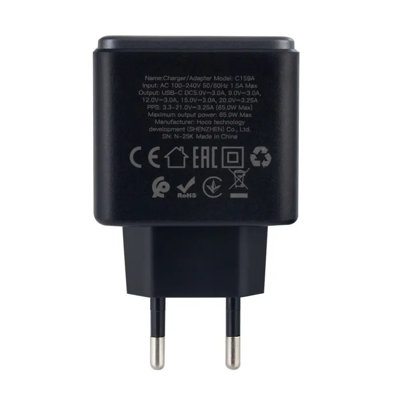 Переходник сетевого зарядного устройства на Type-C PD65W C159A  HOCO черное