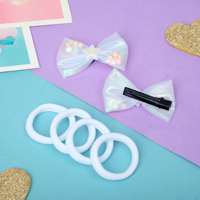 Набор для волос Набор для волос "Перелив" (2 зажима 5,5 см, 4 резинки) белый