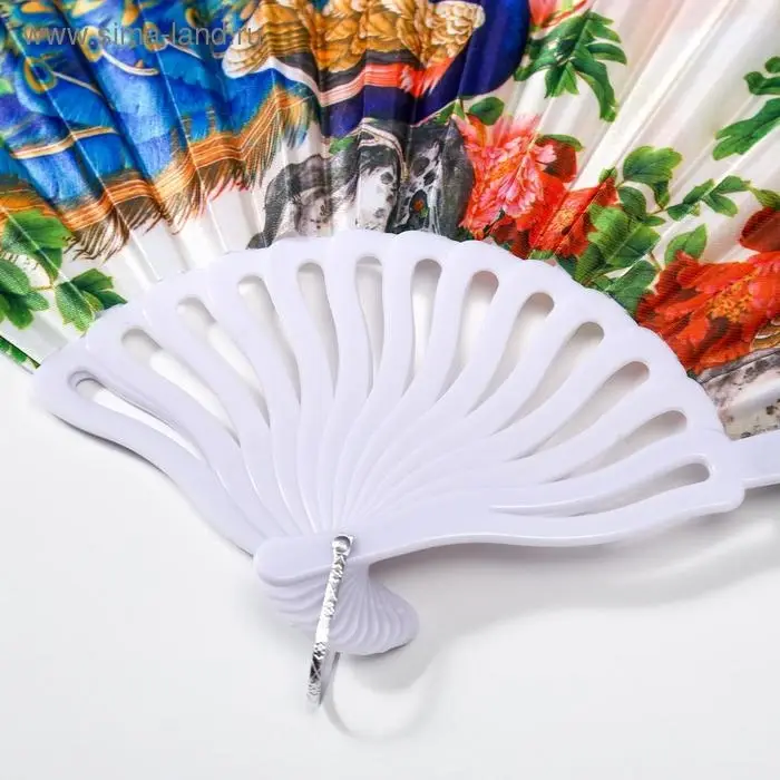 Веер складной &laquo;Павлин и цветы&raquo;, изгиб, 23 см, МИКС