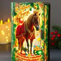 Книга-шкатулка новогодняя Конь в мантии с короной "Здоровья, счастья и богатства".19х13х5 см 1090356