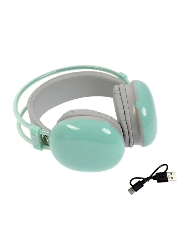 Наушники беспроводные, полноразмерные, Mybit W-33, RGB подсветка, Bluetooth 5.3, 800 мАч, Type-C, RGB подсветка, зелёные