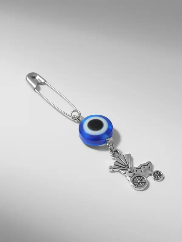 Булавка-оберег «Для детей», коляска, 2.2 см, синяя в серебре