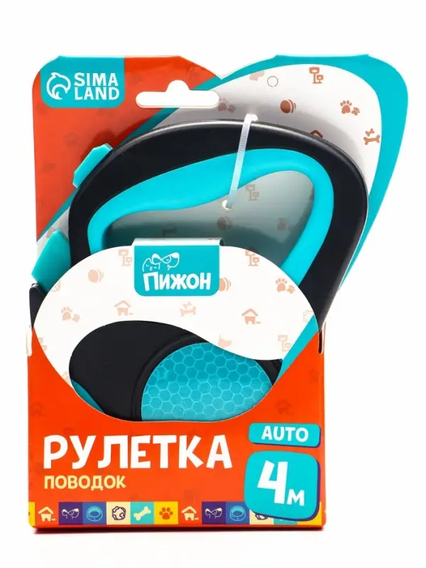 Рулетка &laquo;Пижон&raquo;, 4 м, до 15 кг, трос, светоотражающая, прорезиненная ручка, голубая