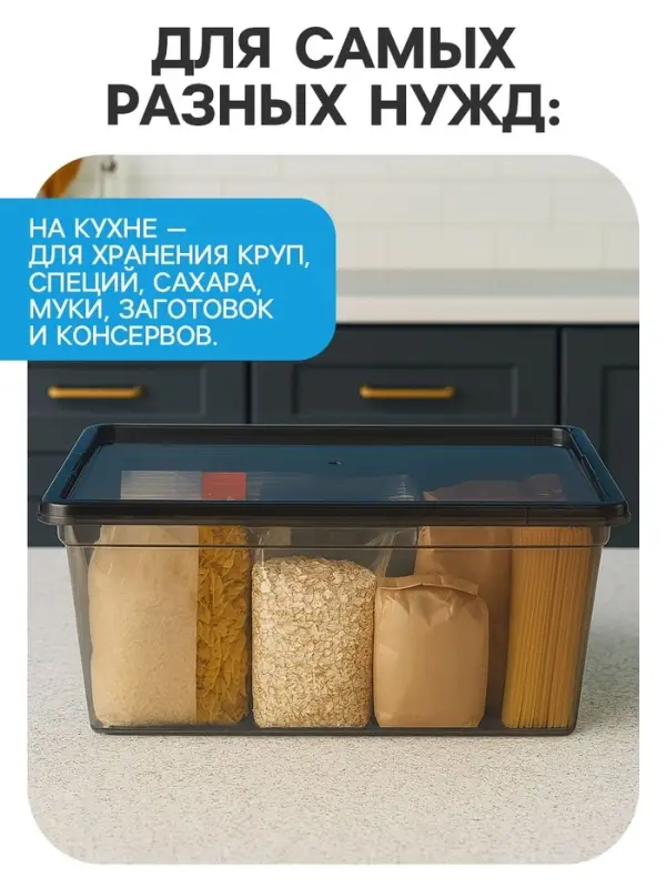 Ящик пластиковый для хранения, с крышкой, объём &mdash; 16 л, прозрачно-чёрный