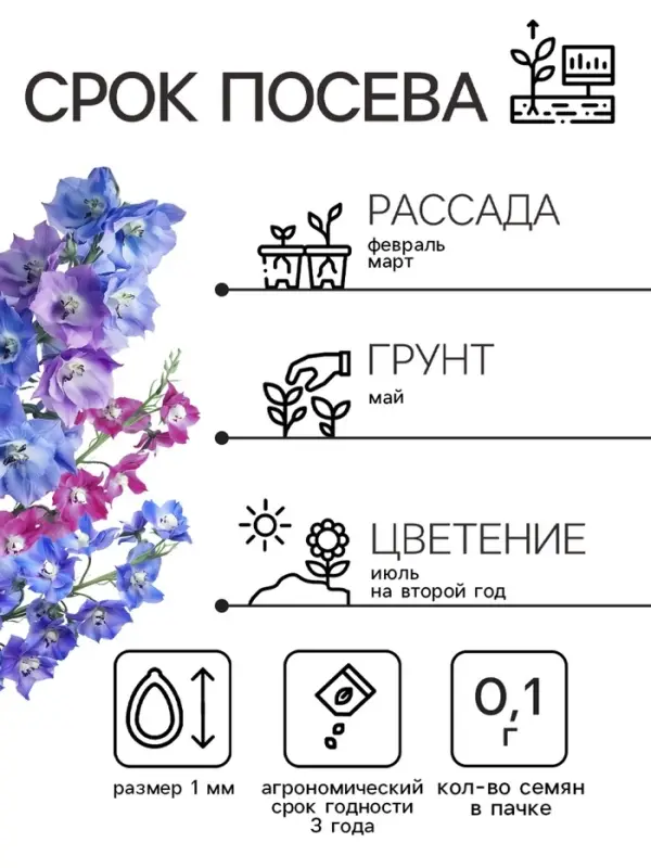 Семена цветов Дельфиниум  Семена цветов Дельфиниум "Король Лондона", 0,1 г,