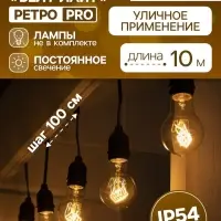 Гирлянда &laquo;Ретро белт-лайт&raquo; 10 м, IP54, УМС, тёмная нить, шаг 100 см, Е27 (без ламп), 220 В