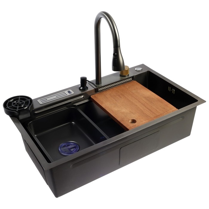 Кухонная мойка ZEIN M02, S=3.0 и 0.7мм, смеситель, корзины, разделочная доска, сифон, графит Кухонная мойка ZEIN M02, S=3.0 и 0.7мм, смеситель, корзины, разделочная доска, сифон, графит