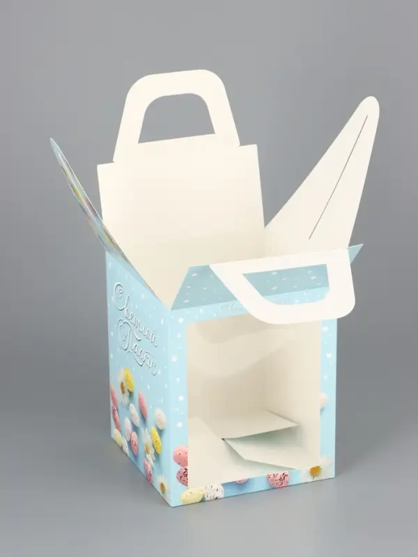 Коробка подарочная пасхальная с окном «Небесная голубая» 15×15×18 см