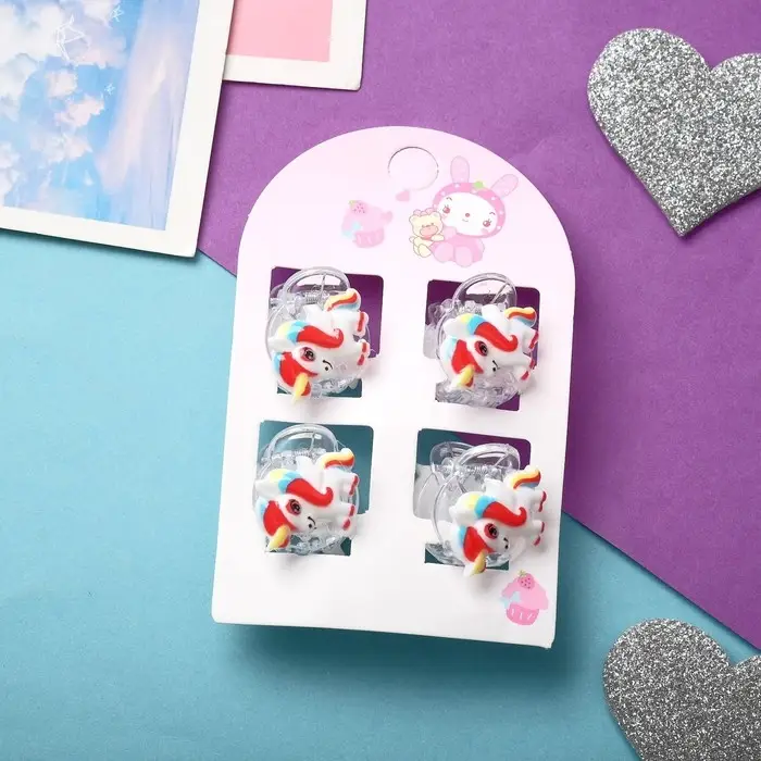 Краб для волос "Маленькая радость" (набор 4 шт) единорожек, 2 см, бело-красный