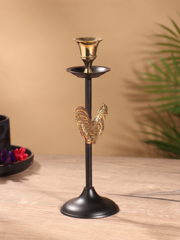 Подсвечник на 1 свечу " Золотой гребешок" латунь, черный с золотом 6х6х21,5  см
