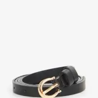 Ремень женский тонкий, 110&times;1.3 см, пряжка металл золотистая, полукруглая, чёрный