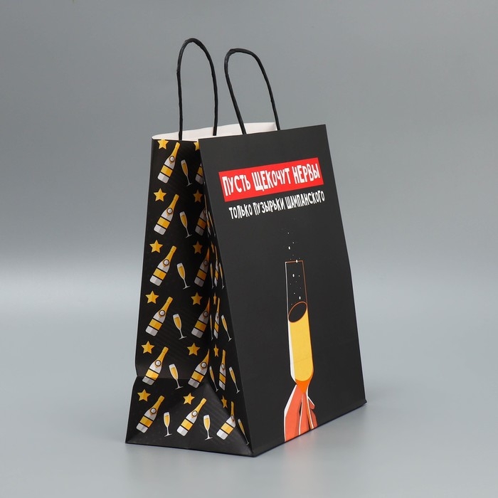 Пакет подарочный новогодний крафтовый «Шампанское», 28 х 32 х 15 см, Новый год Пакет подарочный новогодний крафтовый «Шампанское», 28 х 32 х 15 см, Новый год