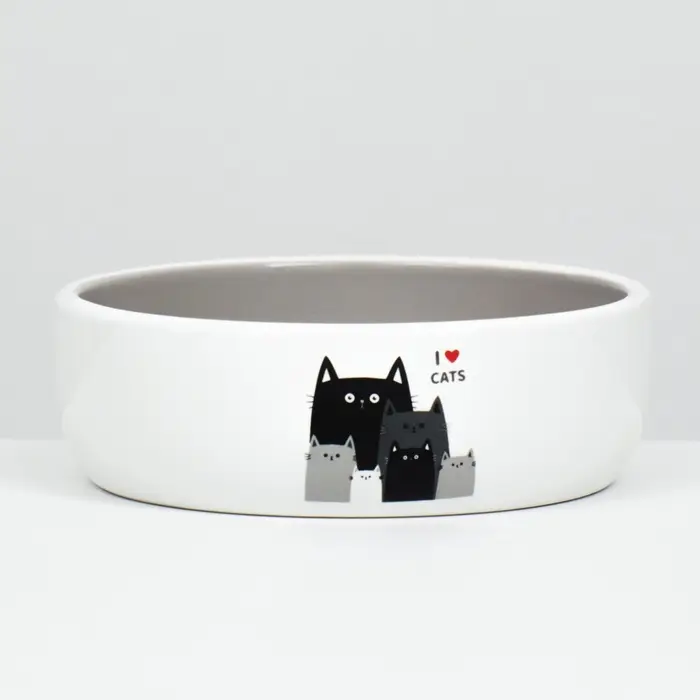 Миска &laquo;Любимые коты&raquo; 300 мл, 13.4&times;13.4&times;4 см, керамика, серая, белая