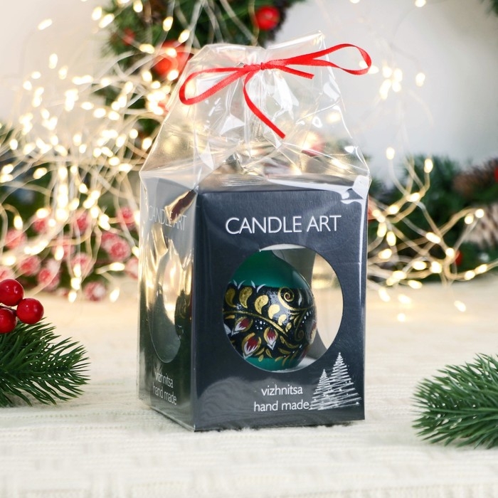 Ёлочный шар d-8 см Ёлочный шар d-8 см "Расписные листики" ручная роспись