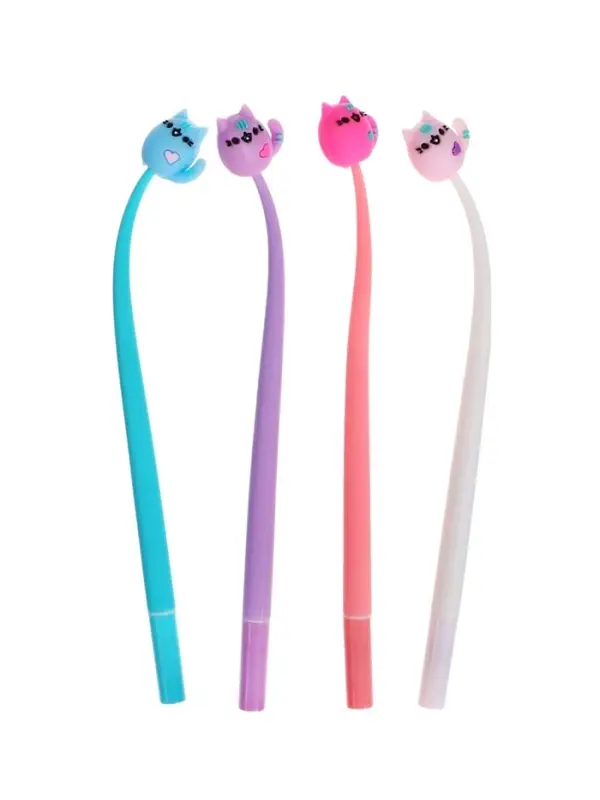 Ручка гелевая-прикол, синий стержень, Котик МИКС