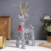 Светодиодная фигура из мишуры &laquo;Олень серебристый&raquo; 34&times;16 см, 20 LED, от батареек AG10&times;3, свечение тёплое белое