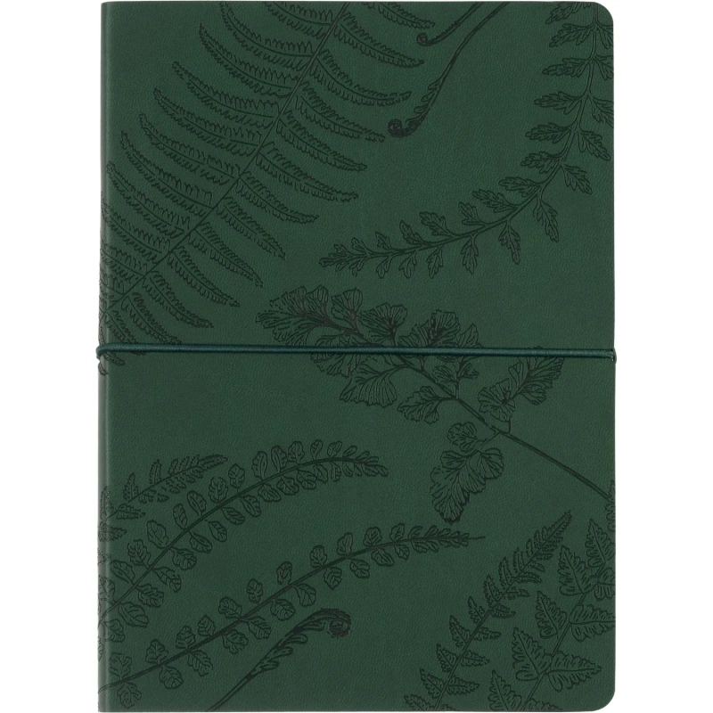 Блокнот Папоротники А5, 128л, клетка, обложка экокожа, с резинкой