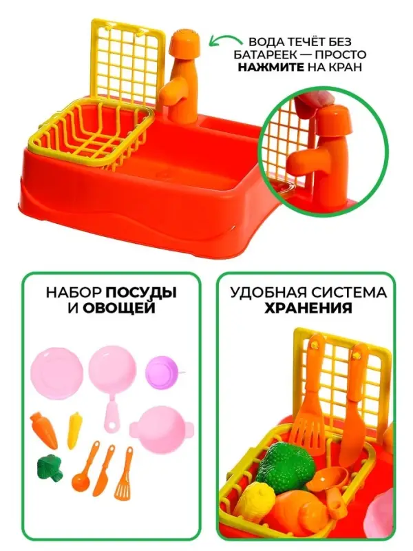 Игровой набор Happy Valley &laquo;Чистая кухня&raquo;, функциональная раковина, посуда, продукты