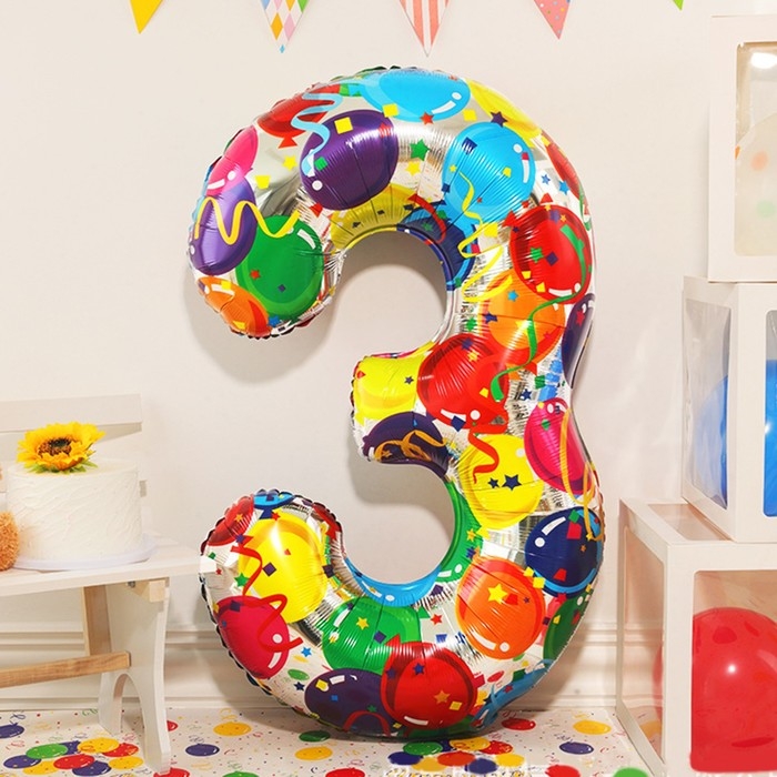 Шар фольгированный 40" &laquo;Цифра 3&raquo;, яркие шары