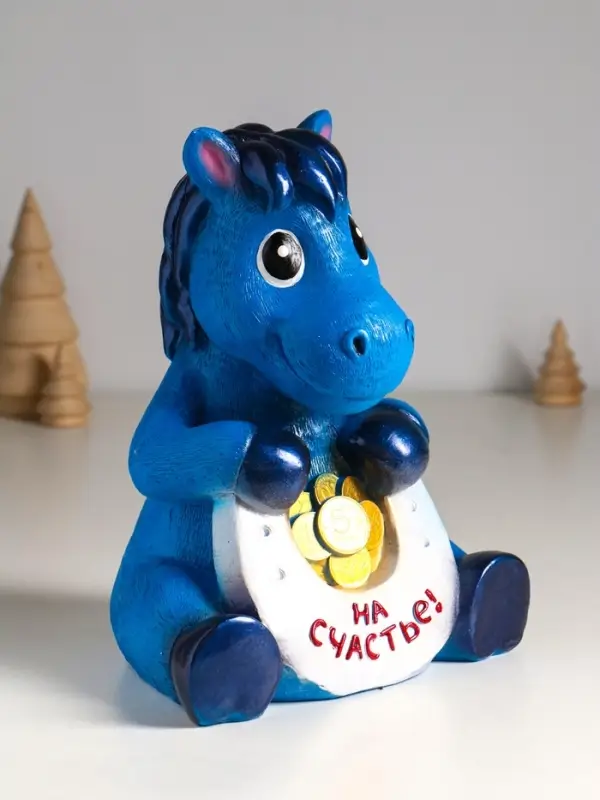 Копилка "Конь с подковой" 24 см, синий