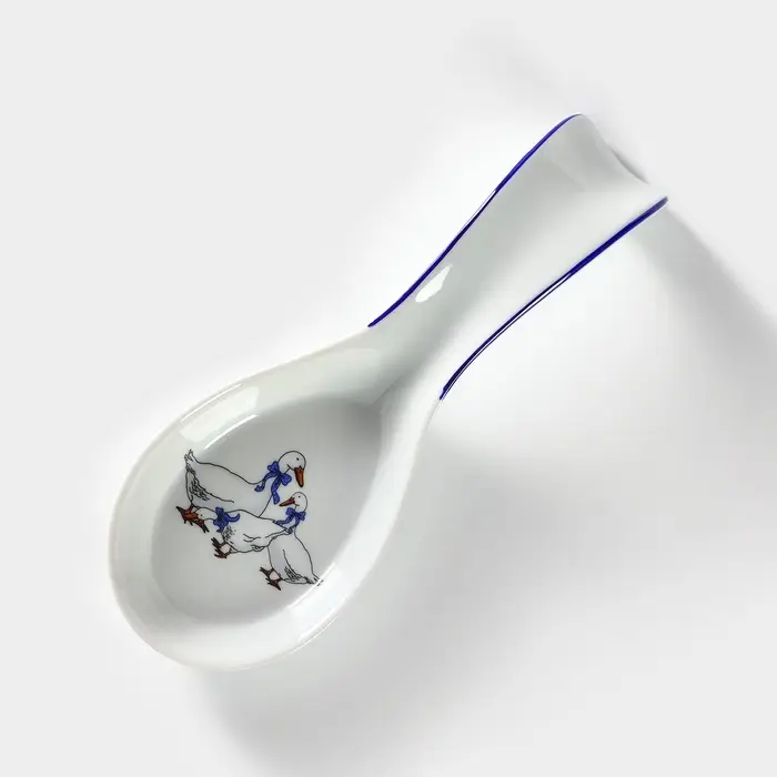 Подставка под ложку Добрушский завод &laquo;Гуси&raquo;, 20 см, фарфор, белая, рисунок МИКС