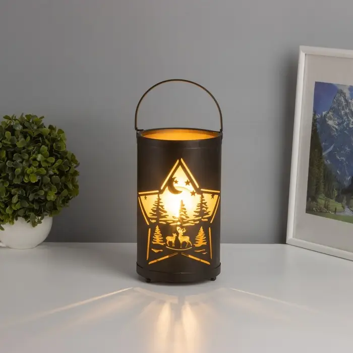 Фигурка световая RISALUX &laquo;Фонарь: Ночной лес&raquo;, LED-ночник, 3&times;ААА, чёрный, 12&times;12&times;20.5 см
