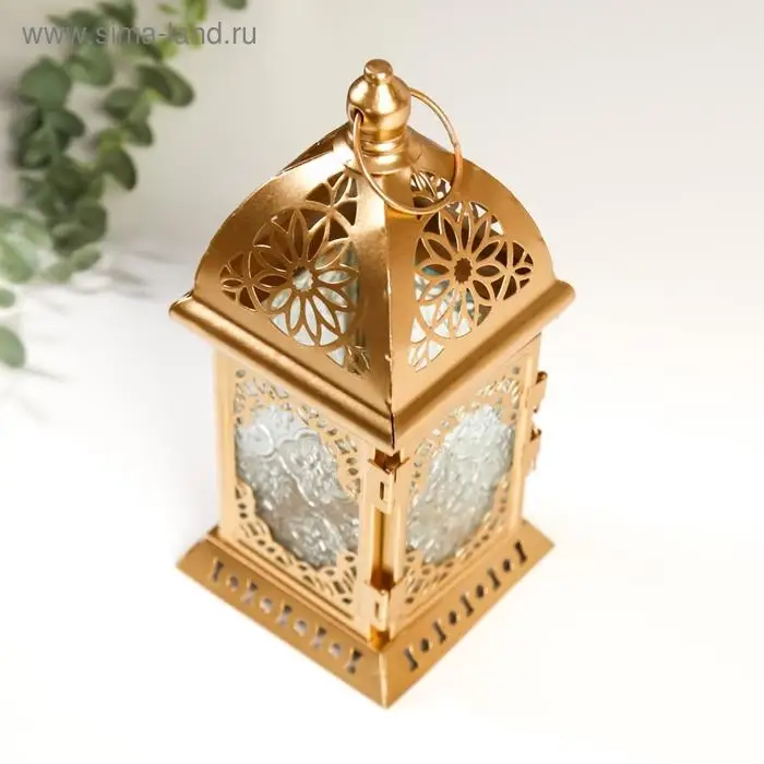 Подсвечник металл, стекло на 1 свечу  Подсвечник металл, стекло на 1 свечу "Фонарик. Сахара" золото 21,5х10х10 см