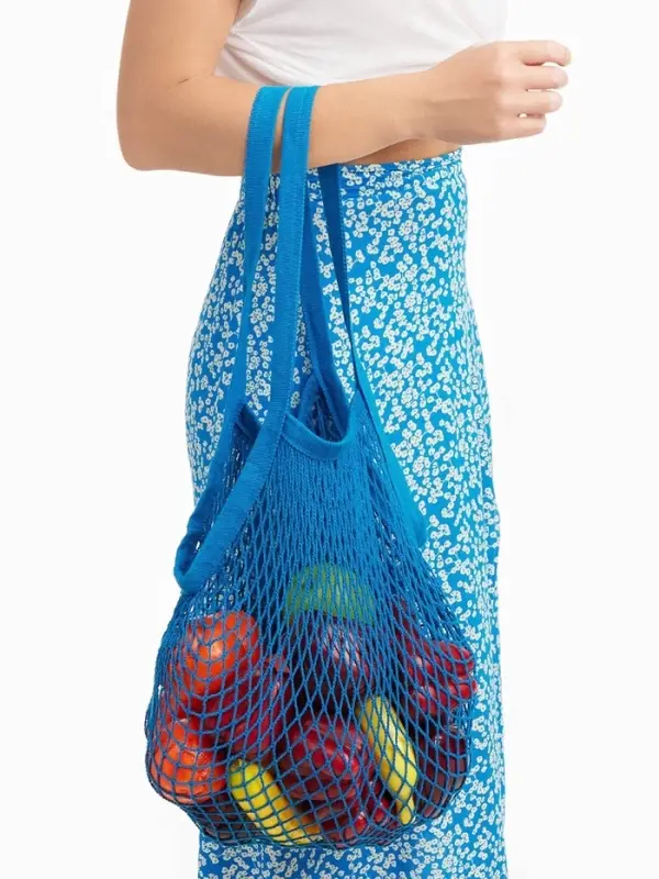 Сумка - авоська плетёная, клетка 1.5 см, синяя