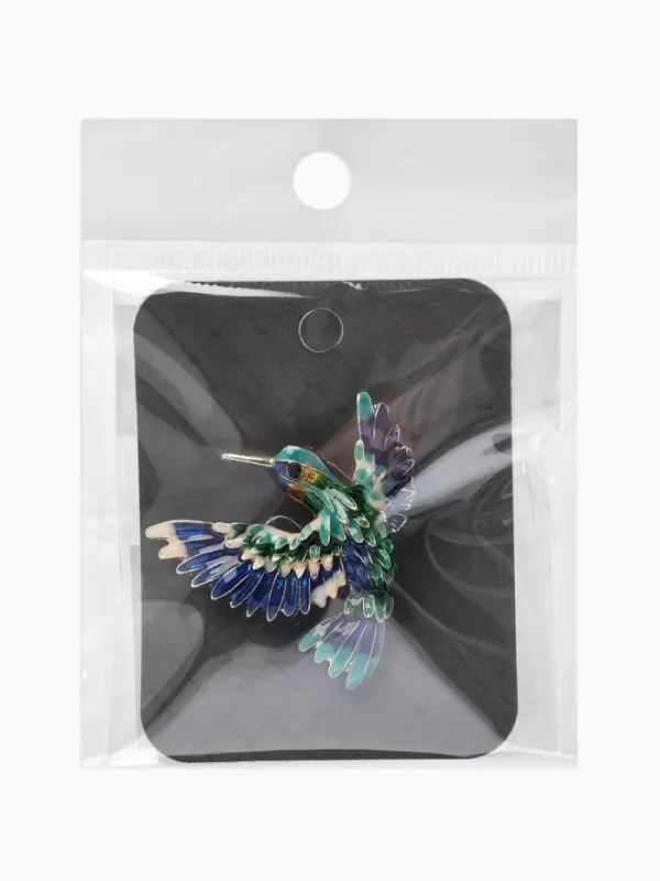 Брошь &laquo;Птица&raquo; колибри яркая, цветная в золоте