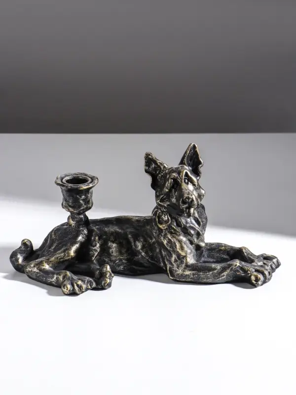 Подсвечник на 1 свечу &laquo;Шарж. Овчарка&raquo;, полистоун, под бронзу, 28&times;10.8&times;13 см