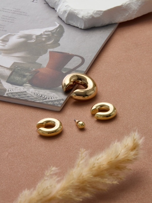 Набор серьги и каффы 4 шт. «Бублик» три дуги, цвет золото
