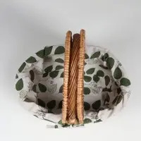 Плетёная корзина-лукошко, ткань внутри, 2 крышки, 33×25 см, Н 17/13 см, Н с ручкой 30 см, дно 23×16 см 1