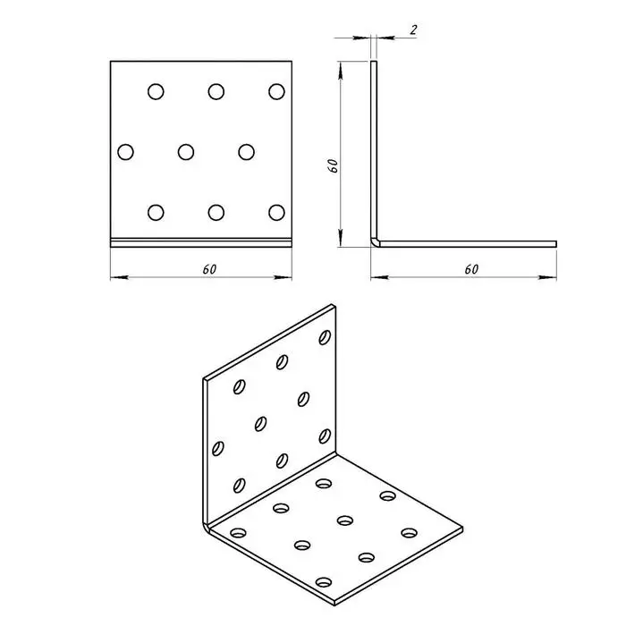 Уголок крепёжный 60 х 60 х 60 х 2 мм, оцинкованный Уголок крепёжный 60 х 60 х 60 х 2 мм, оцинкованный