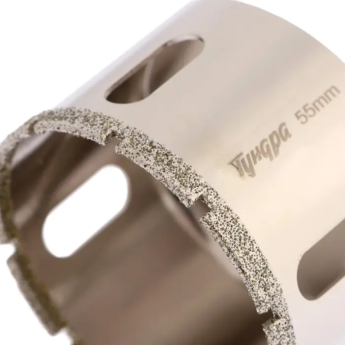 Сверло алмазное по стеклу и керамике ТУНДРА, трехгранный хвостовик, 55×65 мм Сверло алмазное по стеклу и керамике ТУНДРА, трехгранный хвостовик, 55×65 мм