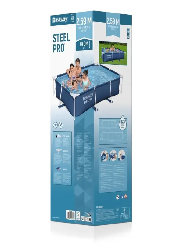 Бассейн каркасный Steel Pro, 259&times;170&times;61 см, прямоугольный, 56403 Bestway