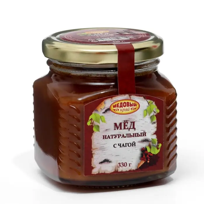 Мед натуральный с чагой, 300 г, стекло Мед натуральный с чагой, 300 г, стекло