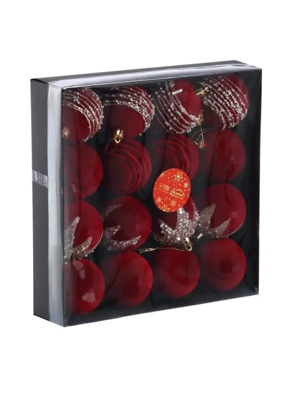 Набор шаров пластик d-6 см, 16 шт Набор шаров пластик d-6 см, 16 шт "Бархат. Маскарад" красный